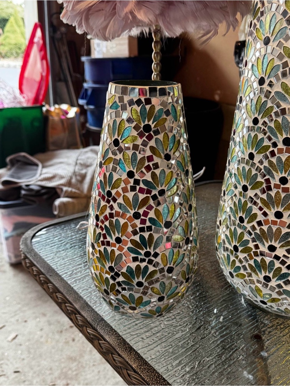 Mosaic Glass Vase in Multicolor - Decorative Home Accent - Picture 2 of 3